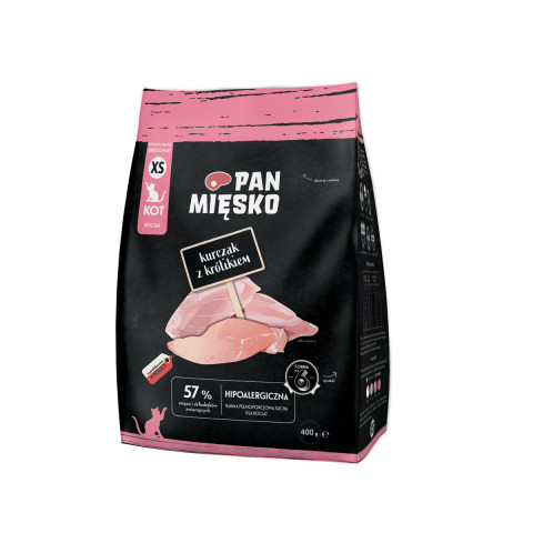 PAN MIĘSKO Chicken with rabbit XS - suché krmivo pro kočky - 400g - Fotogalerie 1