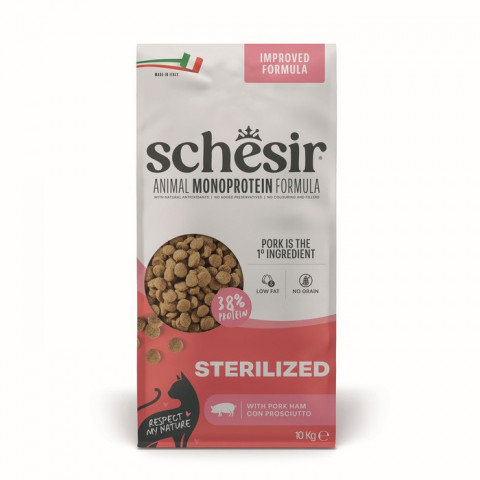 SCHESIR Animal Mono Protein Formula Sterilized pork ham – suché krmivo pro kočku – 10 kg - Fotogalerie 1
