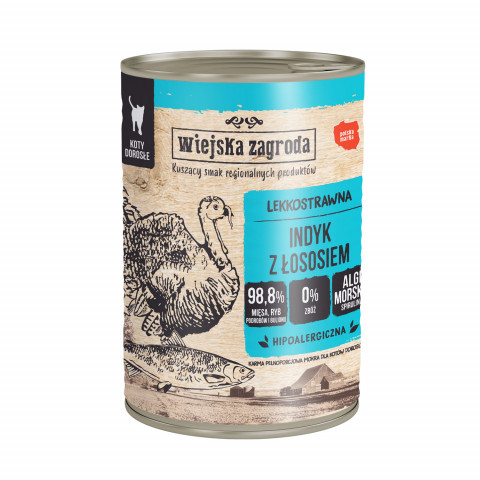 WIEJSKA ZAGRODA Turkey with salmon - mokré krmivo pro kočky - 400g - Fotogalerie 1