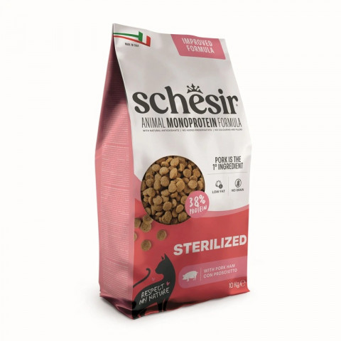 SCHESIR Animal Mono Protein Formula Sterilized pork ham – suché krmivo pro kočku – 10 kg - Fotogalerie 2