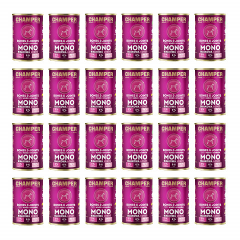CHAMPER Bones & Joints monoproteinový losos – mokré krmivo pro psa – 24×400 g - Fotogalerie 1