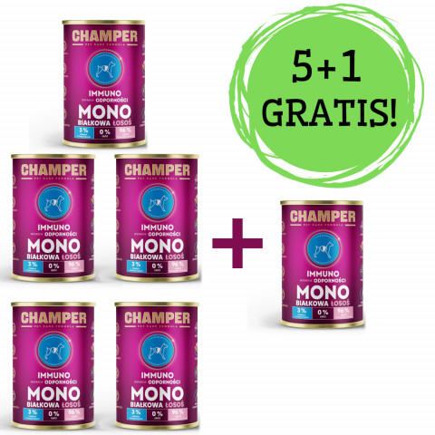 CHAMPER Immuno Monoprotein Losos – mokré krmivo pro psy – 5x400g + 1 konzerva ZDARMA! - Fotogalerie 1