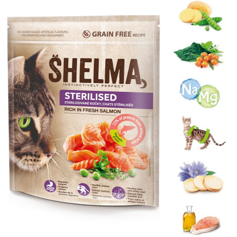 SHELMA Sterilised Rich in salmon - suché krmivo pro kočky - 750g - Fotogalerie 3