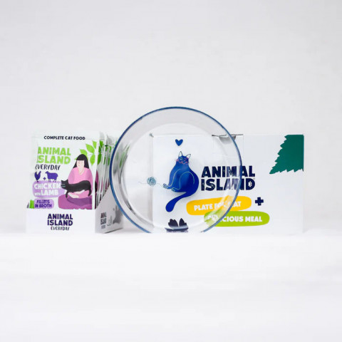 ANIMAL ISLAND Everyday Chicken with lamb in broth Box - mokré krmivo pro kočky - 12x85g + talířek zdarma - Fotogalerie 4