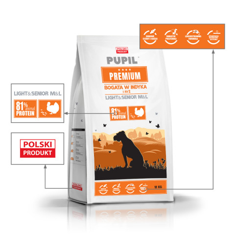 PUPIL Premium Light&Senior Medium and large breeds Rich in turkey and rice - suché krmivo pro psy - 12kg - Fotogalerie 3