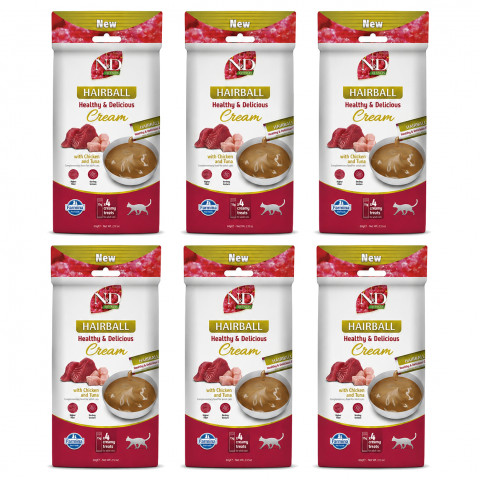 FARMINA N&D Quinoa Cat Hairball Cream with Chicken & Tuna box – pamlsek pro kočku – 6x(4x15g) - Fotogalerie 1