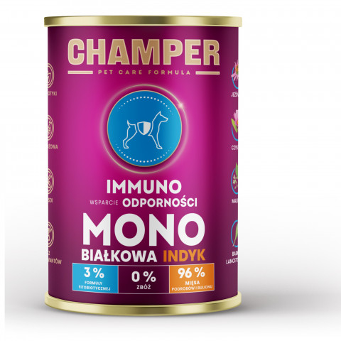 CHAMPER Immuno Monoprotein Krůta – mokré krmivo pro psy – 5x400g + 1 konzerva ZDARMA! - Fotogalerie 2