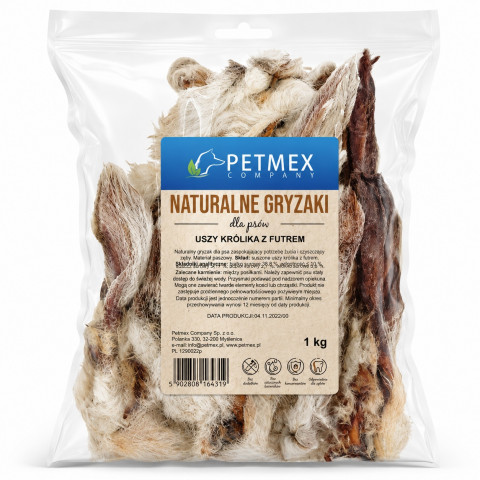 PETMEX králičí uši se srstí Mono - pamlsek pro psa - 1kg - Fotogalerie 1