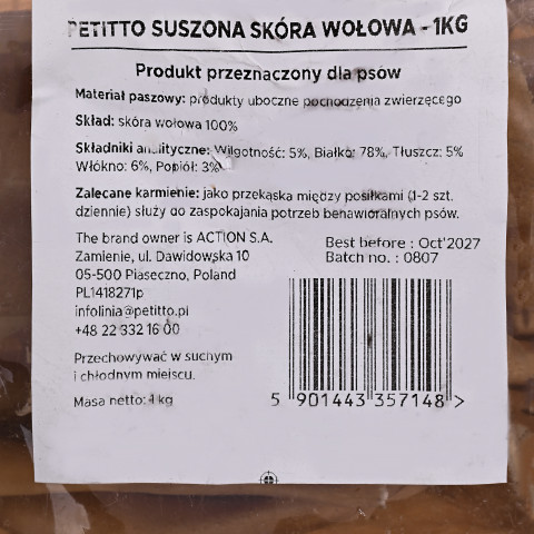 PETITTO Dried beef skin - pamlsek pro psa - 1kg - Fotogalerie 2