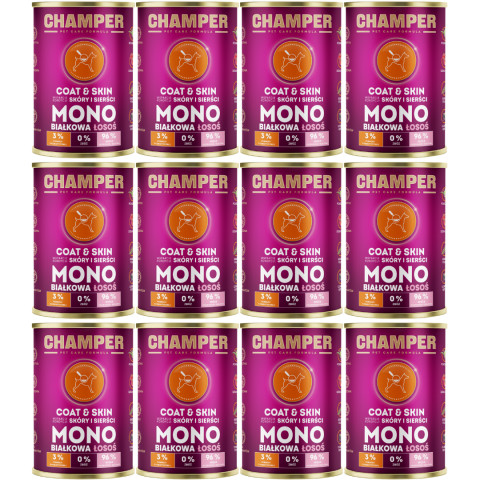 CHAMPER Coat & Skin Mono losos – mokré krmivo pro psa – 12×400 g - Fotogalerie 1