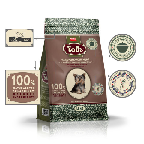 FOLK Small breeds Traditional polish meat feast with rabbit, lamb and quail - suché krmivo pro psy - 1,6kg - Fotogalerie 4