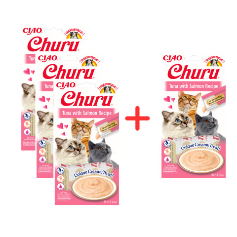 INABA Churu Tuna with salmon - pamlsek pro kočky - 3 x (4 x14 g) + 4 x 14g Gratis! - Fotogalerie 1
