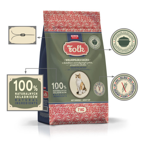 FOLK Greater poland–style duck with apples, quail & herring - suché krmivo pro kočky - 7kg - Fotogalerie 4
