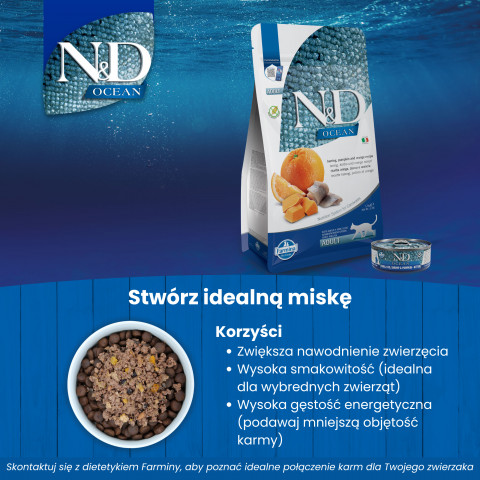FARMINA N&D Ocean Herring, Pumpkin & Orange Adult - suchá karma pro kočku - 1,5kg - Fotogalerie 7