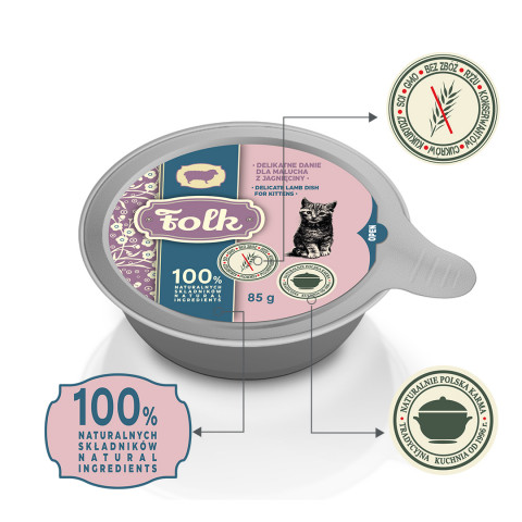 FOLK Kitten Delicate lamb dish - mokré krmivo pro kočky - 85g - Fotogalerie 4