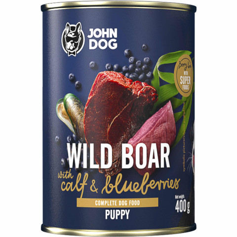 JOHN DOG Berry Line Puppy Wild boar with calf and blueberries - vlhké krmivo pro psy - 400g - Fotogalerie 1