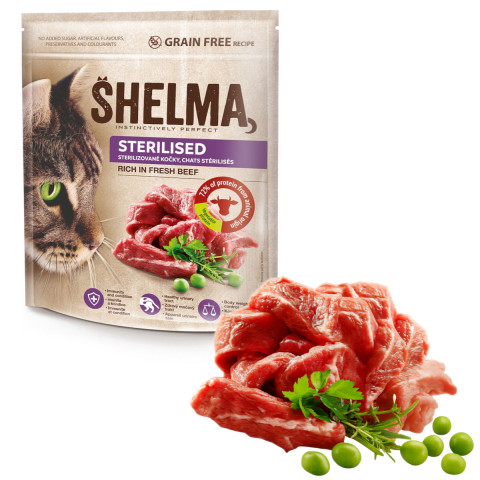SHELMA Sterilised Rich in beef - suché krmivo pro kočky - 750g - Fotogalerie 2