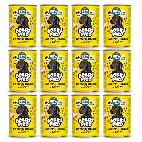 DOBRY PIES Mono Čisté jehněčí + kolagen – vlhké krmivo pro psa – 12x400g - Fotogalerie 1