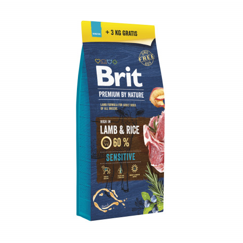 BRIT Premium by Nature Sensitive Lamb and rice - suché krmivo pro psy - 15kg + 3kg - Fotogalerie 1