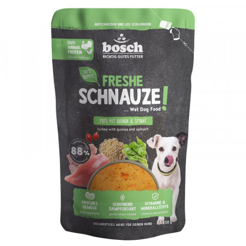BOSCH Freshe Schnauze s krůtím masem, quinoou a špenátem – mokré krmivo pro psy – 250g - Fotogalerie 1