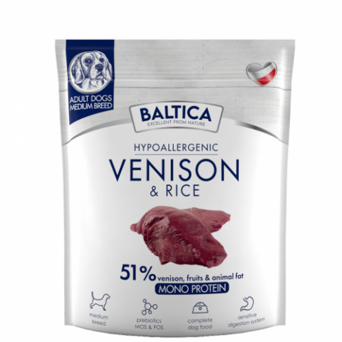 BALTICA Nutraceutic Hypoallergenic Medium breeds Mono Venison with rice - suché krmivo pro psy - 1kg - Fotogalerie 1
