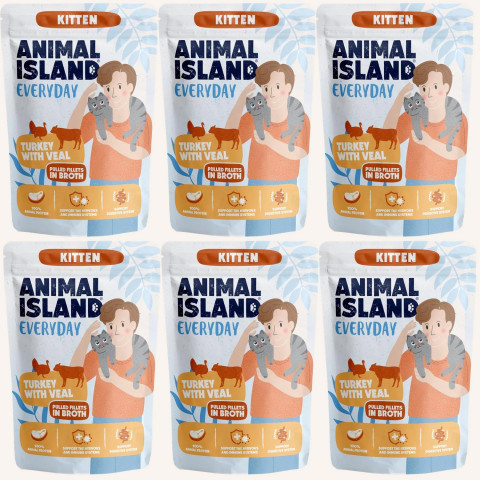 ANIMAL ISLAND Everyday Kitten Turkey with veal in broth - mokré krmivo pro kočky - 6x85g - Fotogalerie 1