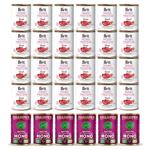 CHAMPER Gastro Mono Jehněčí + BRIT Mono Protein Lamb – mokré krmivo pro psy – 30×400 g - Fotogalerie 1