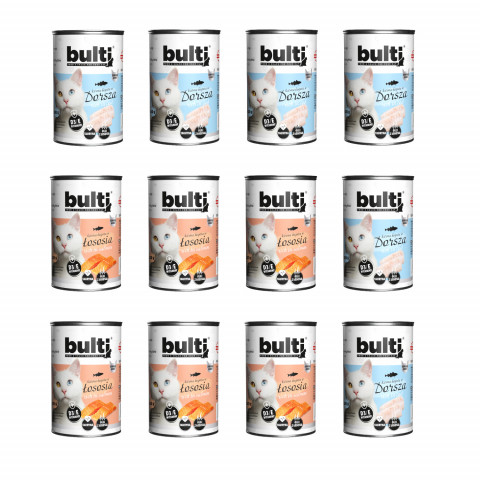 BULTI Mielonka MIX 2 rybí příchutě - vlhké krmivo pro kočky - 12x400g - Fotogalerie 1