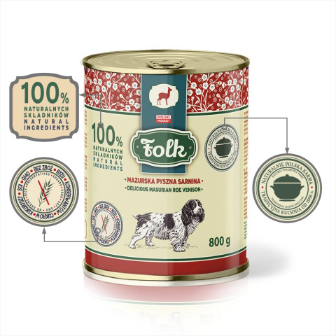 FOLK Delicious Masurian roe venison - vlhké krmivo pro psy - 800g - Fotogalerie 4