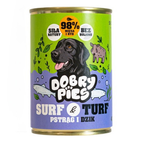 DOBRY PIES Surf & Turf Trout and wild boar - vlhké krmivo pro psy - 24x400g - Fotogalerie 2