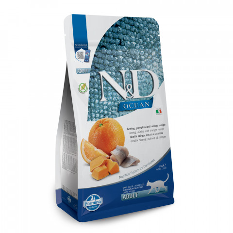 FARMINA N&D Ocean Herring, Pumpkin & Orange Adult - suchá karma pro kočku - 1,5kg - Fotogalerie 9