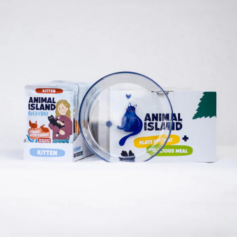 ANIMAL ISLAND Everyday Kitten Turkey and rabbit in broth Box - mokré krmivo pro kočky - 12x85g + talířek zdarma - Fotogalerie 2