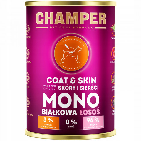 CHAMPER Coat & Skin Mono Salmon - vlhké krmivo pro psy - 400g - Fotogalerie 1
