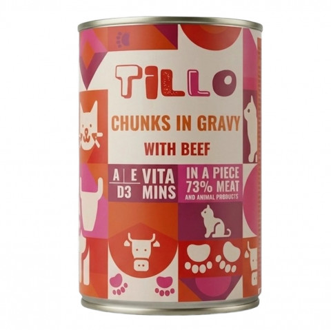 TILLO Chunks in gravy Beef - mokré krmivo pro kočky - 415g - Fotogalerie 1
