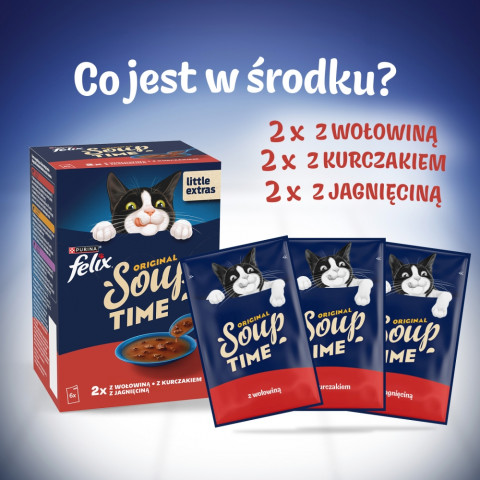 PURINA Felix Original Soup Time Box Beef, lamb, chcken - mokré krmivo pro kočky - 6x48g - Fotogalerie 5