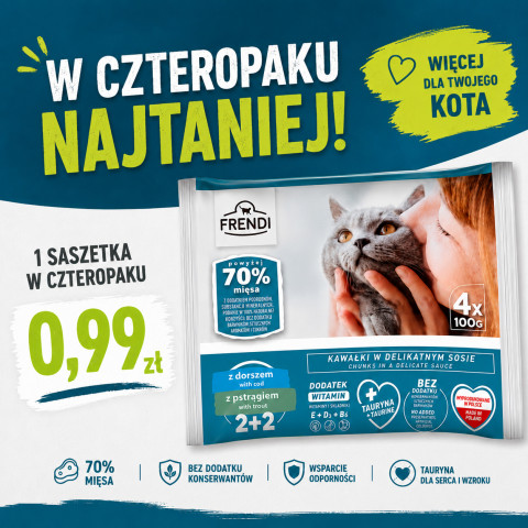 FRENDI Treska a pstruh v omáčce box – vlhké krmivo pro kočku – 4x100g - Fotogalerie 1