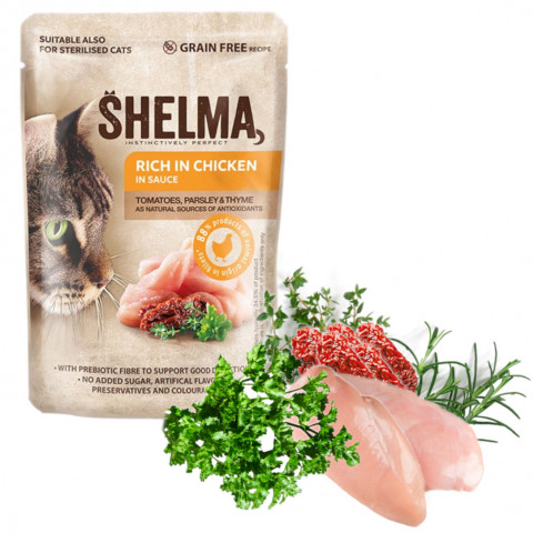 SHELMA Rich in chicken in sauce - mokré krmivo pro kočky - 24x85g - Fotogalerie 5