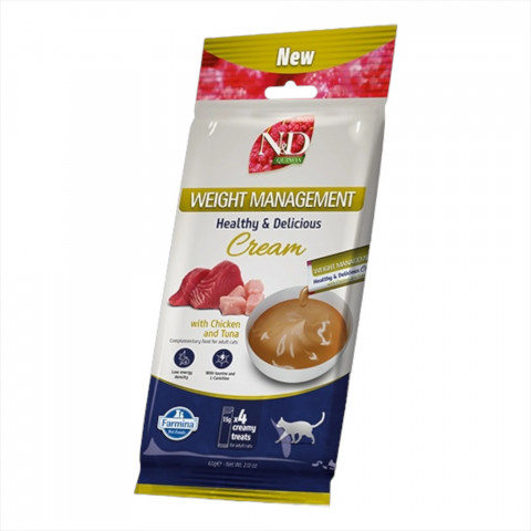 FARMINA N&D Quinoa Cat Weight Management Cream with Chicken & Tuna box – pamlsek pro kočku – 4x15g - Fotogalerie 2
