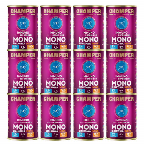 CHAMPER Immuno monoproteinový krůtí – mokré krmivo pro psa – 12×400 g - Fotogalerie 1
