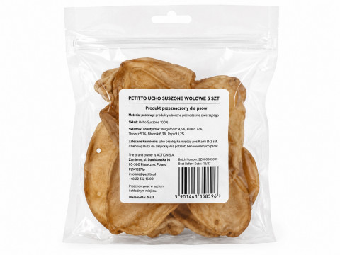 PETITTO Dried beef ear Mono - pamlsek pro psa - 5 ks - Fotogalerie 1