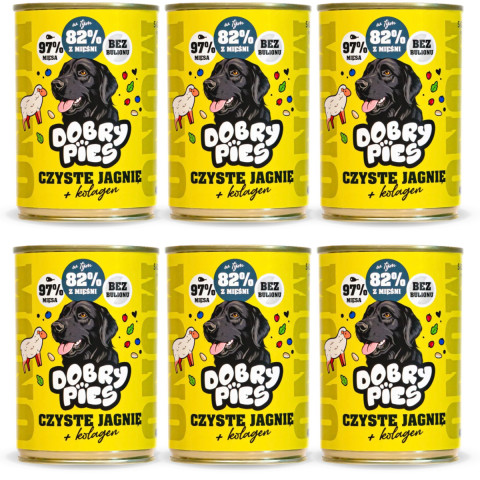 DOBRY PIES Mono Čisté jehněčí + kolagen – vlhké krmivo pro psa – 6x400g - Fotogalerie 1