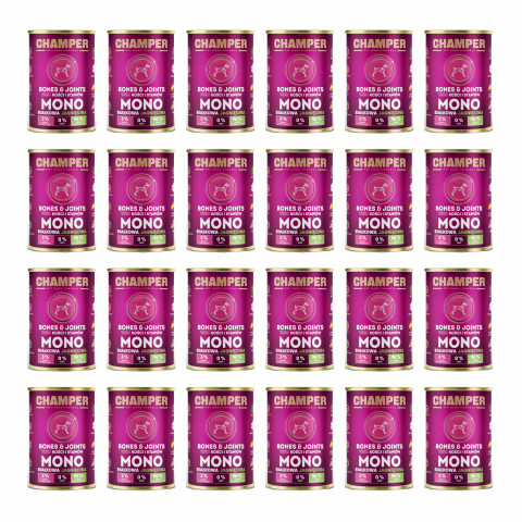CHAMPER Bones & Joints monoproteinové jehněčí – mokré krmivo pro psa – 24×400 g - Fotogalerie 1