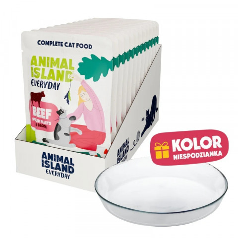 ANIMAL ISLAND Everyday Beef in broth Box - mokré krmivo pro kočky - 12x85g + talířek zdarma - Fotogalerie 1