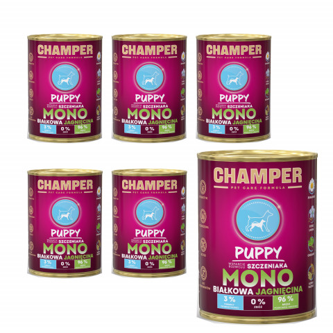 CHAMPER Puppy monoproteinové jehněčí – mokré krmivo pro štěně – 6×400 g - Fotogalerie 1