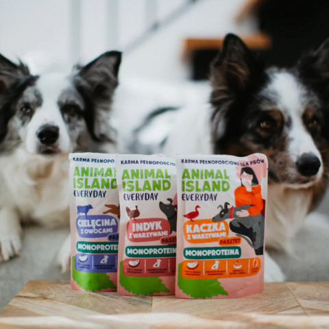 ANIMAL ISLAND Everyday Monoproteina Telecí, Kachna, Krůta – mokré krmivo pro psy – 18x300g - Fotogalerie 2