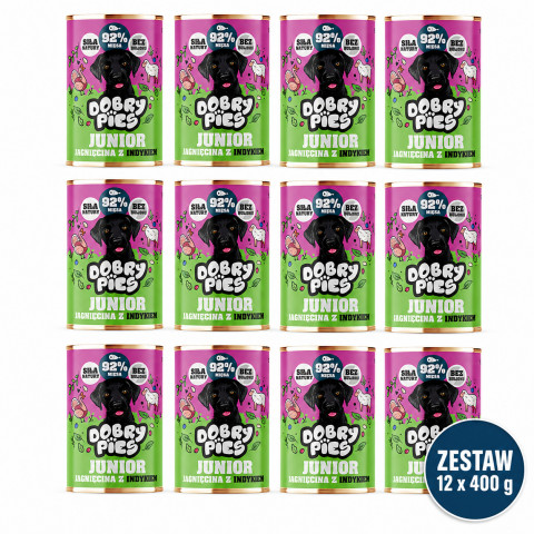 DOBRÝ PES Junior Jehněčí s krůtím – mokré krmivo pro psy – 12×400 g - Fotogalerie 1