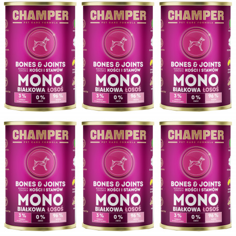 CHAMPER Bones & Joints monoproteinový losos – mokré krmivo pro psa – 6×400 g - Fotogalerie 1