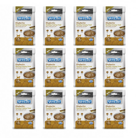FARMINA Vet Life Cat Diabetic Creamy treat with Chicken & Tuna box – pamlsek pro kočku – 12x(4x15g) - Fotogalerie 1