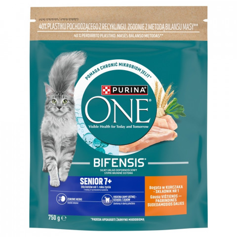 PURINA One Bifensis Senior 7+ Rich in chicken - suché krmivo pro kočky - 750g - Fotogalerie 1