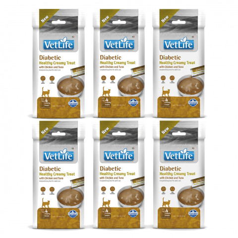 FARMINA Vet Life Cat Diabetic Creamy treat with Chicken & Tuna box – pamlsek pro kočku – 6x(4x15g) - Fotogalerie 1